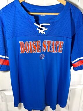 Boise State Broncos Womens XL Jersey Top NWT Blue Orange Lace Up Shirt